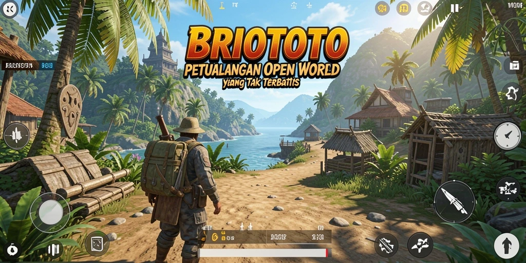 Screenshot gameplay BRIOTOTO menampilkan petualangan seru di dunia terbuka.