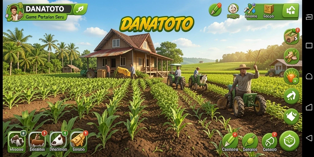 Tangkapan layar menunjukkan gameplay menarik berkebun di DANATOTO.