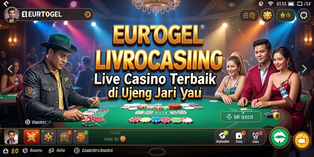 Screenshot gameplay EUROTOGEL menampilkan dealer sungguhan dan permainan yang mendebarkan.