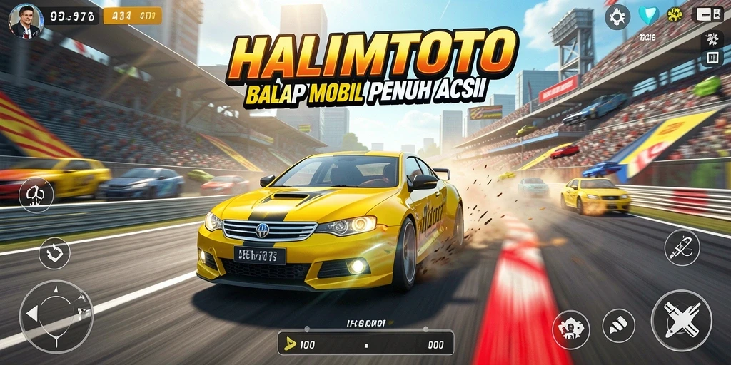 Gameplay HALIMTOTO yang seru dalam balapan mobil.