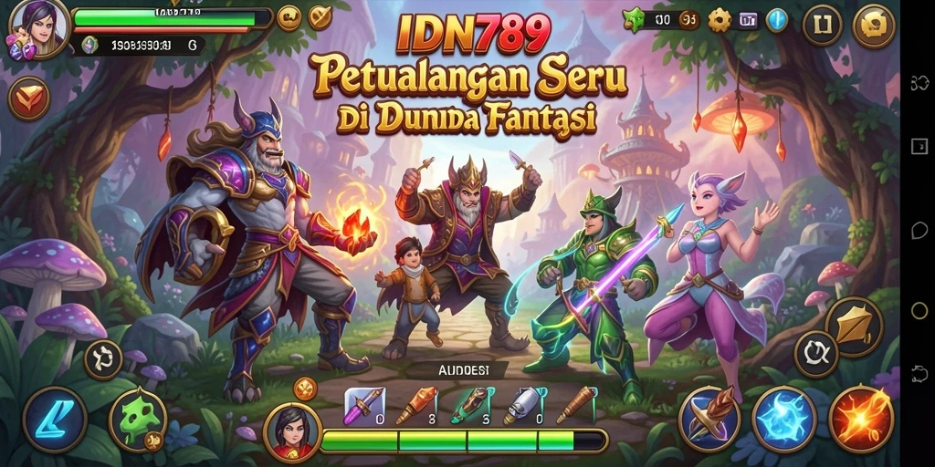 Tampilan gameplay <strong>IDN789</strong> yang menampilkan karakter menjelajahi dunia fantasi.