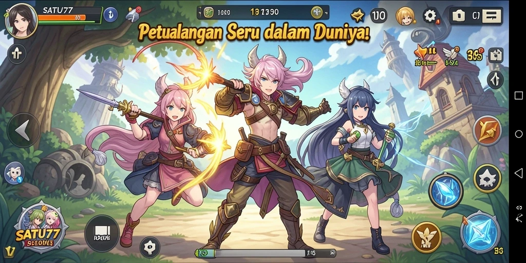 Screenshot dari gameplay seru di SATU77 dengan karakter anime.